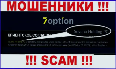 Информация про юридическое лицо жуликов 7 Option - Sovana Holding PC, не сохранит Вас от их грязных рук