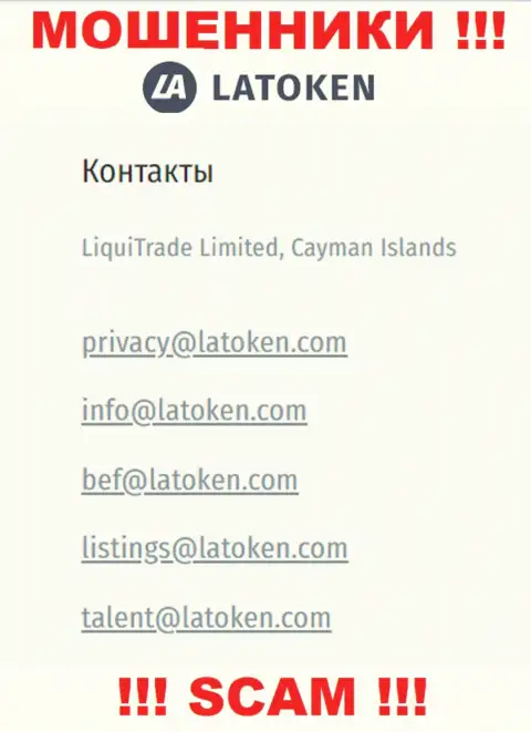 Е-майл, который махинаторы Latoken Com представили на своем официальном сайте