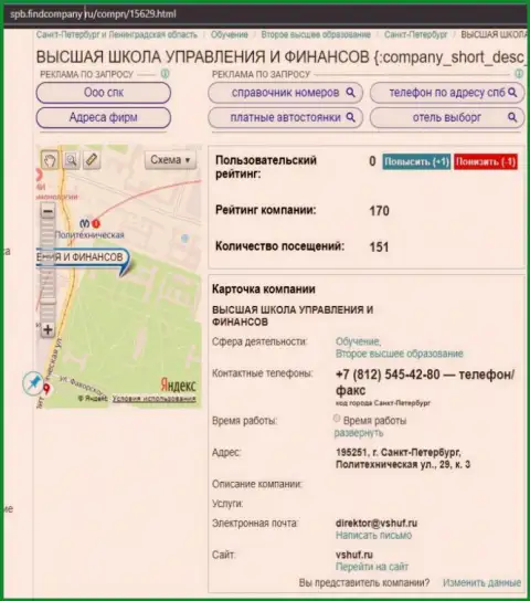 Сайт spb findcompany ru опубликовал данные об организации VSHUF Ru