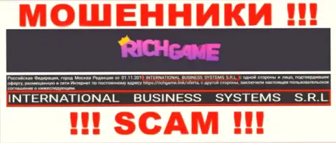 Организация, владеющая обманщиками Rich Game - это NTERNATIONAL BUSINESS SYSTEMS S.R.L.
