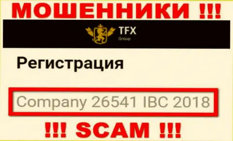 Номер регистрации, принадлежащий противозаконно действующей компании TFX-Group Com - 26541 IBC 2018