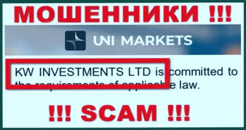 Владельцами UNIMarkets оказалась организация - KW Investments Ltd