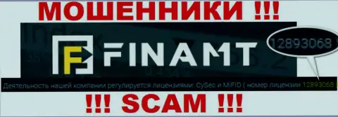 Мошенники Finamt Com не прячут лицензию, показав ее на сервисе, однако будьте начеку !!!
