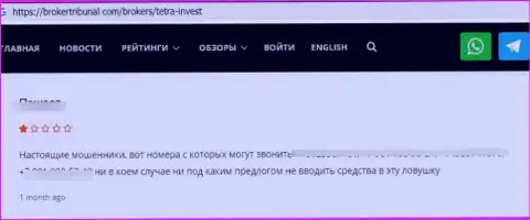 В собственном отзыве автор указывает на все признаки того, что Tetra-Invest Co - это ВОРЫ !!!