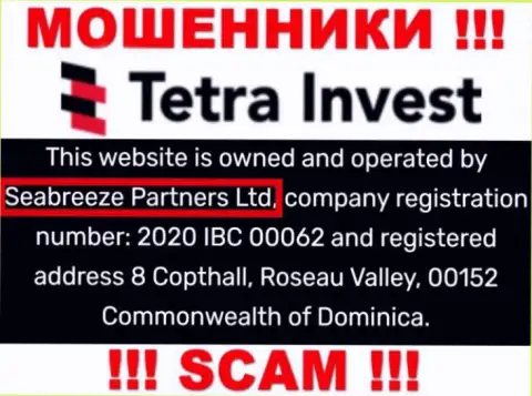 Юридическим лицом, владеющим мошенниками Tetra Invest, является Seabreeze Partners Ltd