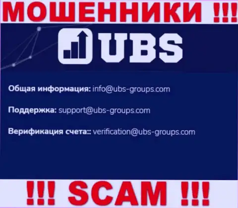 В контактных данных, на web-портале мошенников UBS Groups, предложена именно эта электронная почта