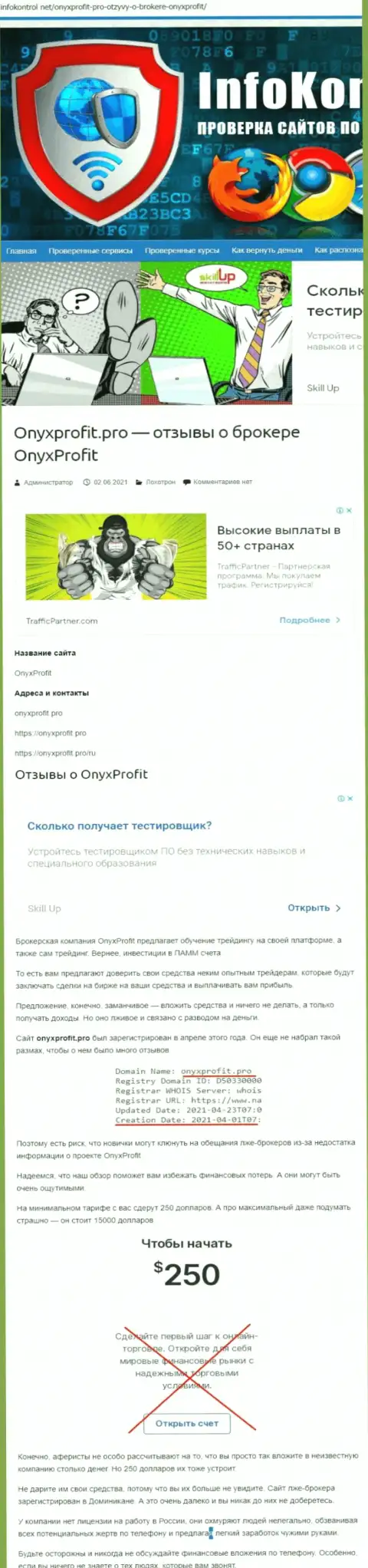 Onyx Profit - это очередной лохотрон, на который вестись не рекомендуем (обзор мошенничества организации)