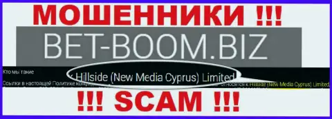 Юр лицом, управляющим internet мошенниками Bet Boom Biz, является Хиллсиде (Нью Медиа Кипр) Лтд