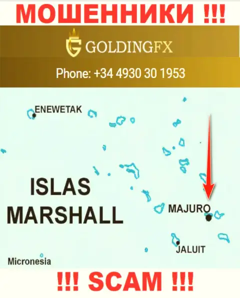 С интернет лохотронщиком Golding FX не надо работать, ведь они расположены в оффшорной зоне: Majuro, Marshall Islands