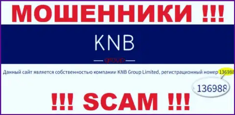 Номер регистрации организации, которая владеет KNB Group - 136988