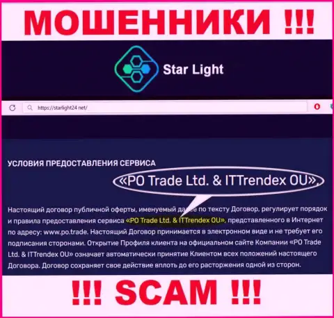 Мошенники Star Light 24 не прячут свое юридическое лицо - это ПО Трейд Лтд и ИТТрендекс ОЮ