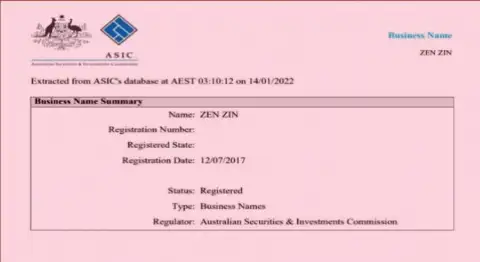Юридическая информация о регистрации брокера Zinnera