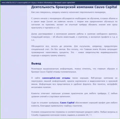 Дилер Cauvo Capital был представлен в обзорной статье на веб-сайте Nsllab Ru
