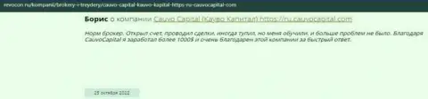 Хороший отзыв о дилере CauvoCapital на интернет-ресурсе Ревокон Ру